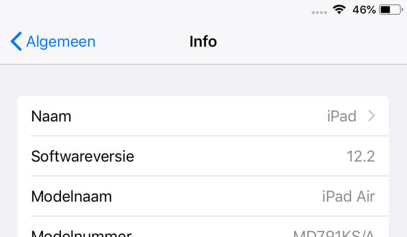 Welke iPad heb ik type iPad instellingen info