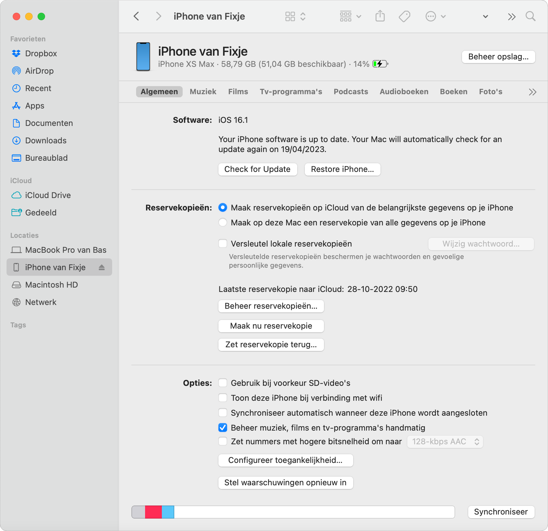 iPhone reservekopie op Mac via Finder
